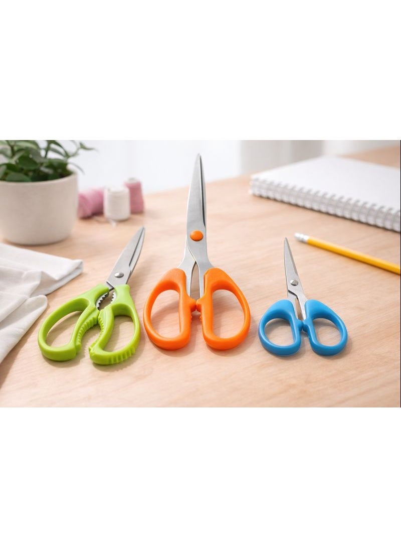 طقم مقصات متعدد الاستخدامات 3 قطع (مطبخ، خياطة، مكتب) - شفرات ستانلس ستيل حادة ومقابض مريحة - مقاسات متنوعة (كبير/وسط/صغير) - Image 2